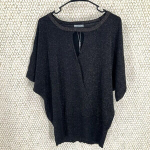 Joseph A.‎ Top Women 1X Knit Metallic Bronze Black Batwing Cutout Round Neckline